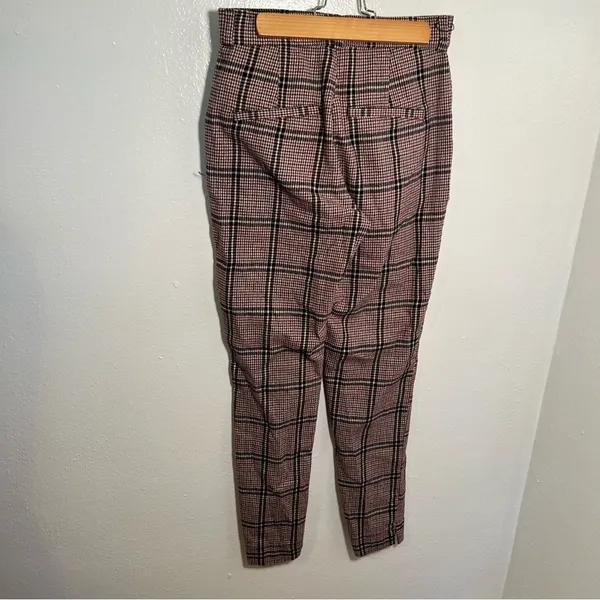 Hollister Women's Sz Small Ultra High-Rise Pant Plaid Houndstooth Beige Burgundy - Image 8