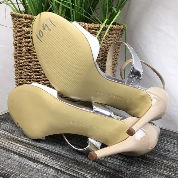 Marc Fisher White & Silver Ankle Strap Heels 8 - Image 7