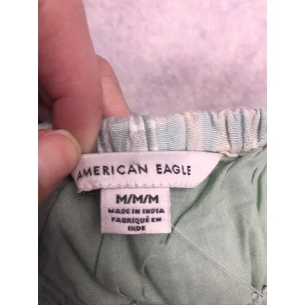 American Eagle‎ Mini Dress Womens M Green NWT Mixed Gingham Plaid Linen Blend - Image 2