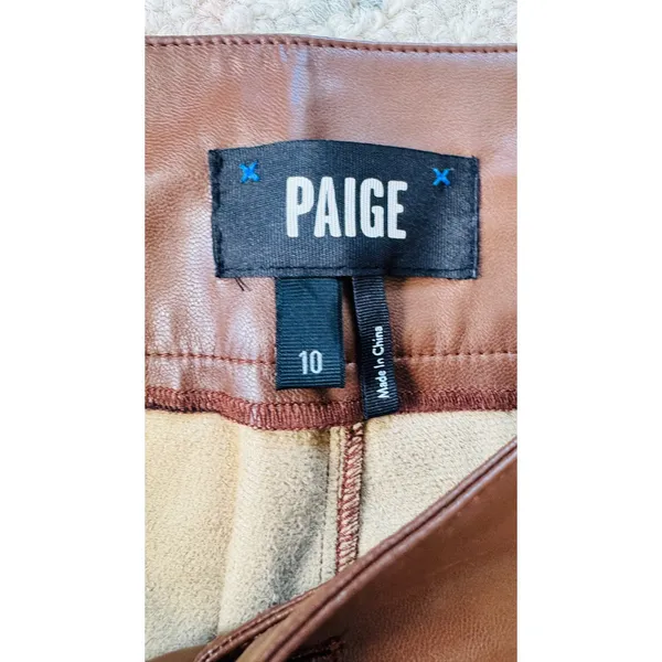 Paige‎ High Rise Pleated Mayslie Jogger Pants, Faux Leather Cognac, Size 10, NEW - Image 7
