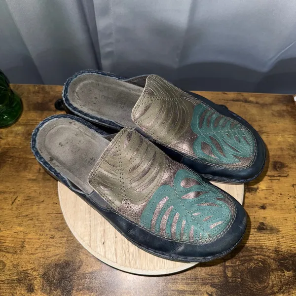 Naot Zafra Monstera Leaf Leather Mules 41~10 Blue Green Comfort Slip On Clogs - Image 3