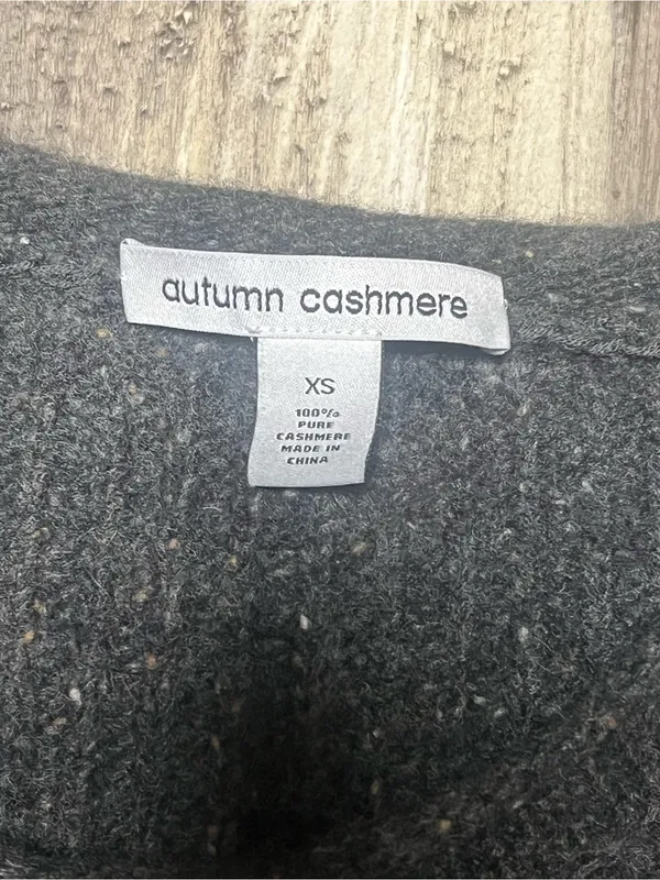 Autumn Cashmere Charcoal Gray 100% Cashmere Ribbed Zipper Crewneck Sweater XS - Image 2