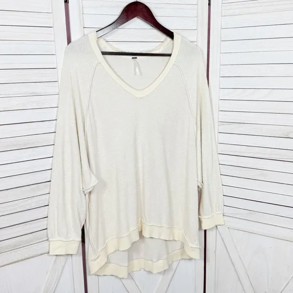 Free People Take It Off‎ Sweatshirt Inside Out Raglan Slouchy Ivory XS - Image 8