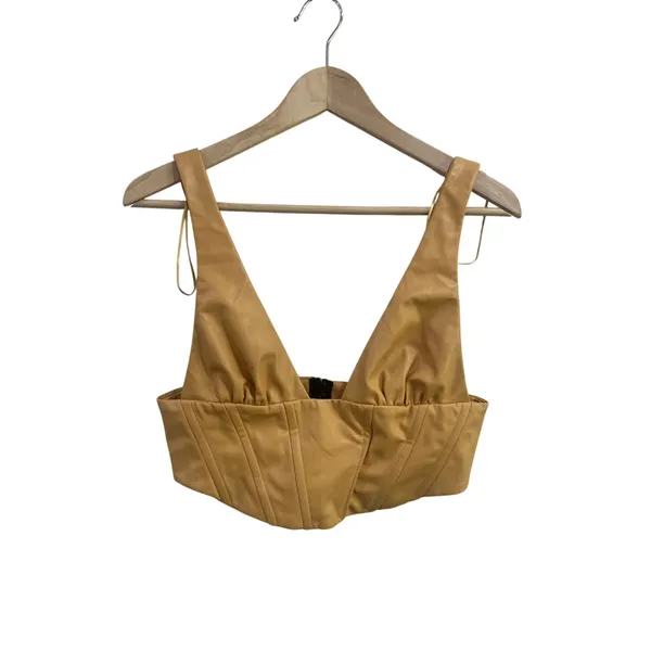 Zara Tan Faux Leather Corset Bustier Crop Top Going Out Size‎ Medium - Image 3