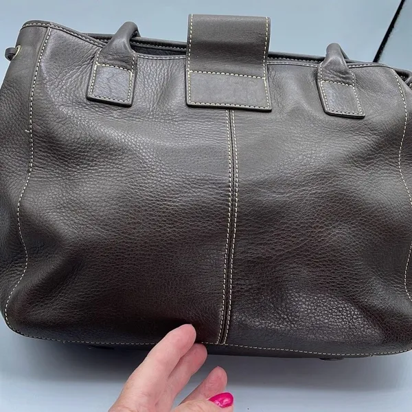 Lands’ End brown pebbled leather satchel. - Image 5
