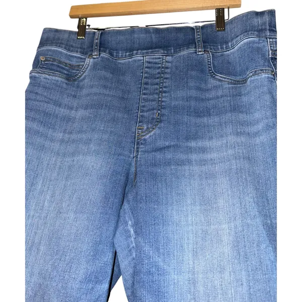 Spanx Medium Wash Pull On Jeans Women's 1X Stretch Distressed Straight Leg‎ - Image 2