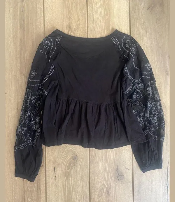free people embroidered penny tee ruffle sheer long sleeve blouse - Image 7