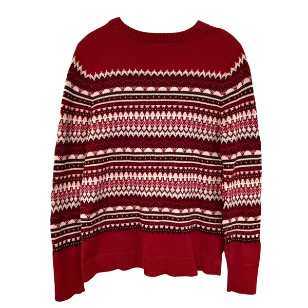 Croft & Barrow Fair Isle Crew‎ Neck Sweater Women's Medium Red Preppy Fisherman - Image 5