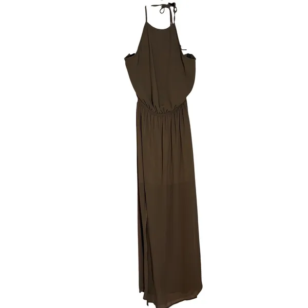 Show Me‎ Your Mumu Heather Halter Dune Maxi Dress Brown Chiffon XS Wedding Guest - Image 3