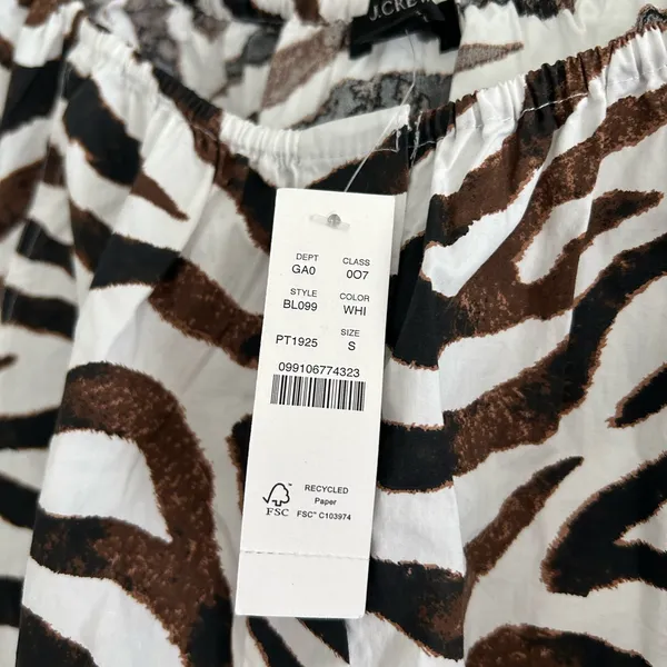 NWT J. Crew Womens Short Sleeved Blouse Brown/White Zebra Print Size Small - Image 5