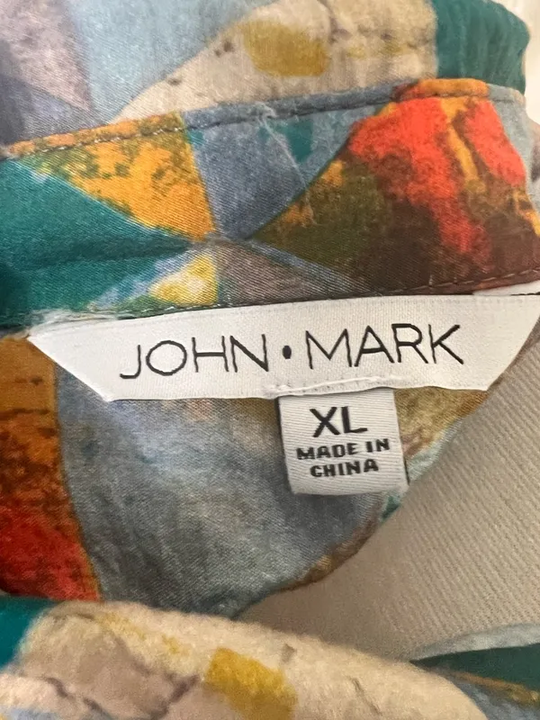 John Mark Tunic Blouse Bird Jungle Print Collared Long Sleeve Button Down Tunic - Image 5