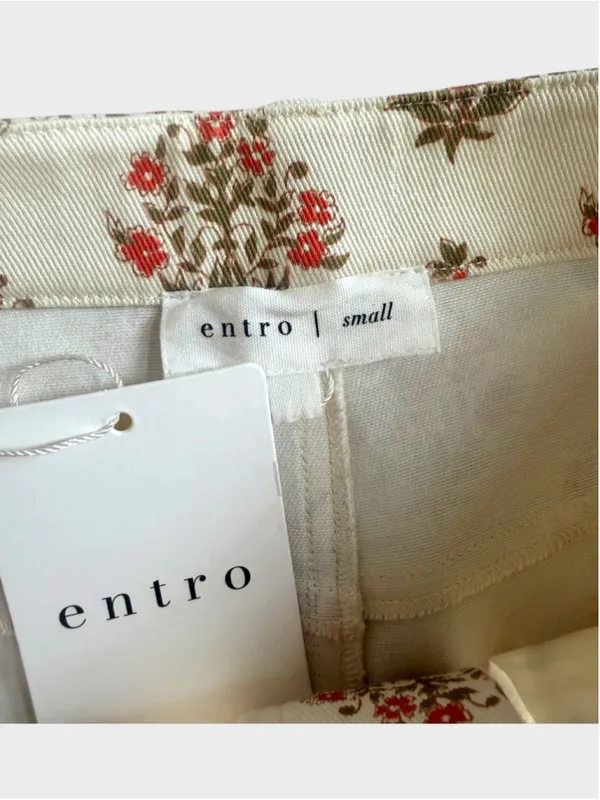 Entro Floral Print Wide Leg Twill Denim Pants Size S - Image 8