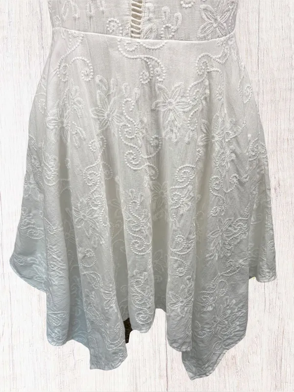 ALTAR’D STATE Embroidered 100% Cotton Asymmetric Fit & Flare White Dress,‎ Large - Image 3
