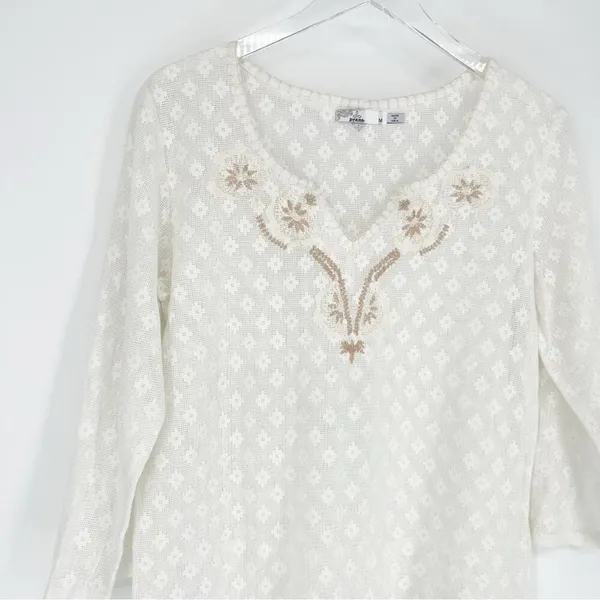 prAna Winnie Lace Embroidered V-Neck Boho Top‎ Women's Size M White Boho - Image 5