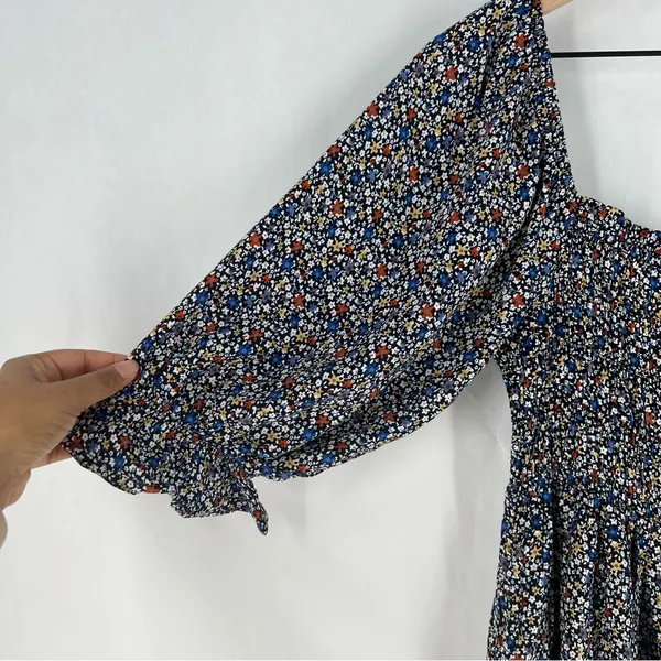 Elloh Multicolor Ditsy Floral Smocked 3/4 Puff Sleeve Tiered Midi Dress‎ Prairie - Image 4