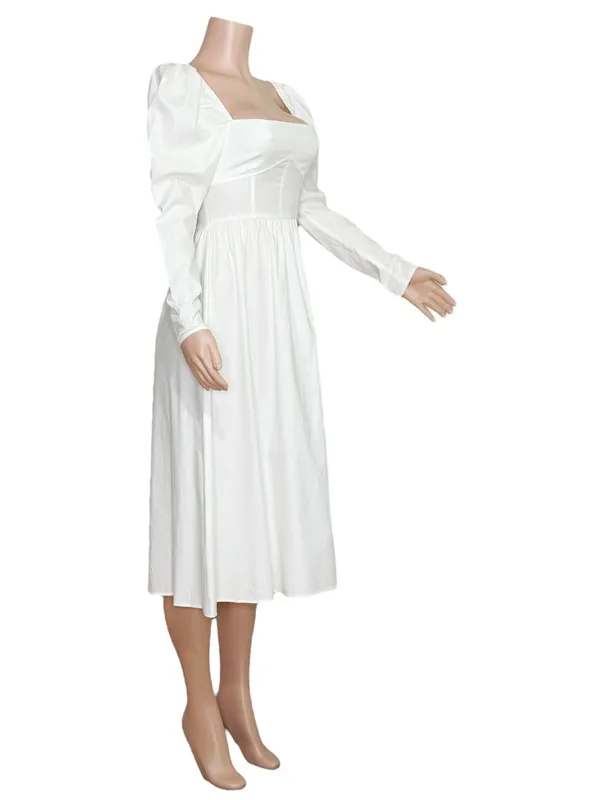REFORMATION Luce Long Sleeves Cotton Poplin Midi Dress, White, 0 (US) - Image 9