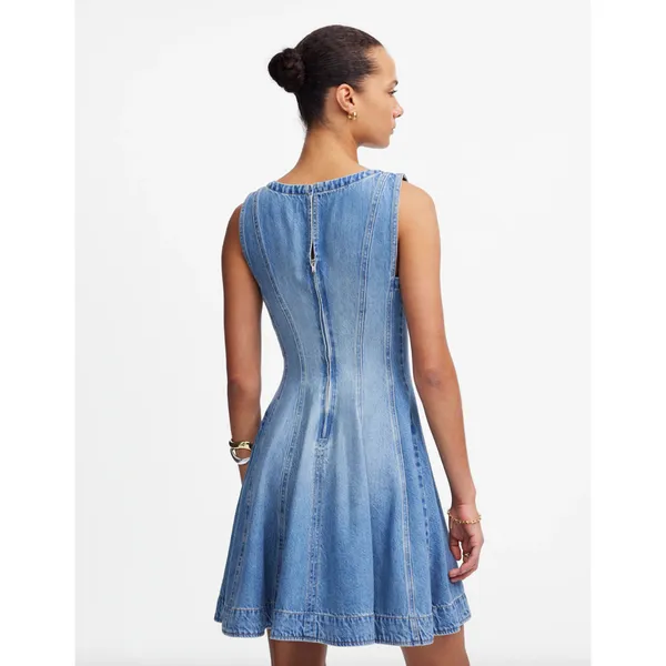 Madewell Circle Mini Dress Airy Denim Ashbury Wash Blue Fit Flare XXS NWT - Image 4