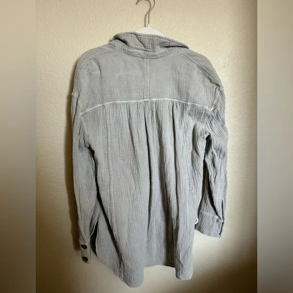 Free People all about the feels button down‎ top tunic shirt sz large in grey - Image 7