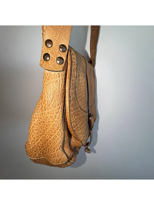 Patricia Nash Pebbled Leather Barcelona Saddle Bag Brown Handbag Crossbody Boho - Image 9