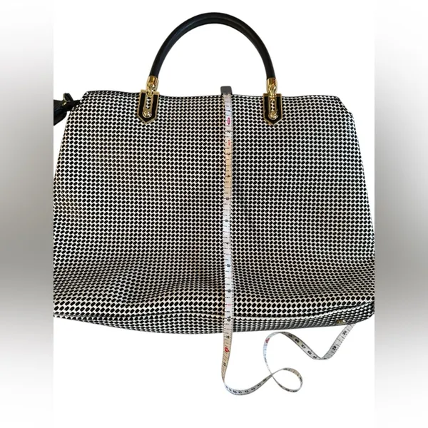 Gianni Bini Black & White Geometric Dot Structured Satchel with Gold‎ Hardware - Image 10