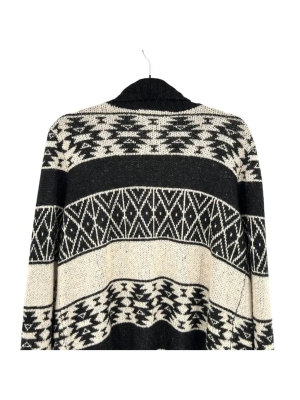 United States Sweaters Black Beige Open Cardigan Large Fringe Hem Aztec Boho - Image 5