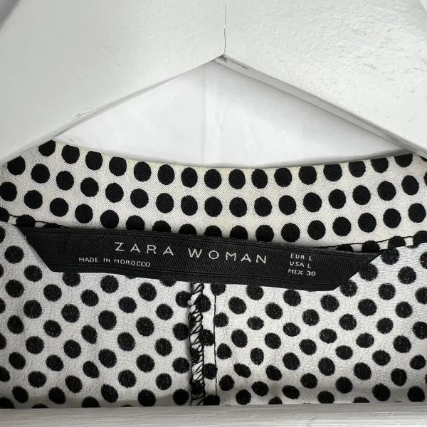 Zara Woman Size L Blouse Black Polka Dot Tie Neck Long Sleeve Flowy Long‎ Sleeve - Image 3