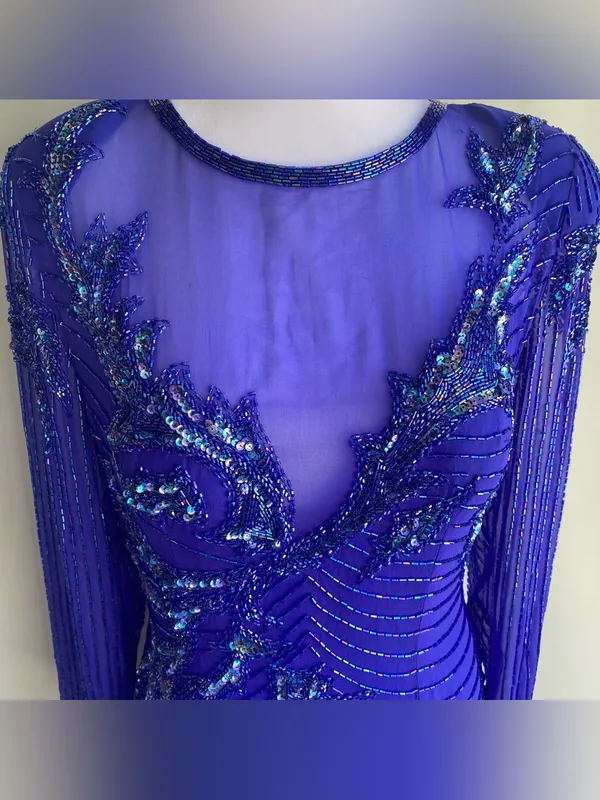 A.J. Bari vintage blue beaded silk floor length gown glamour gala black tie 12 - Image 5