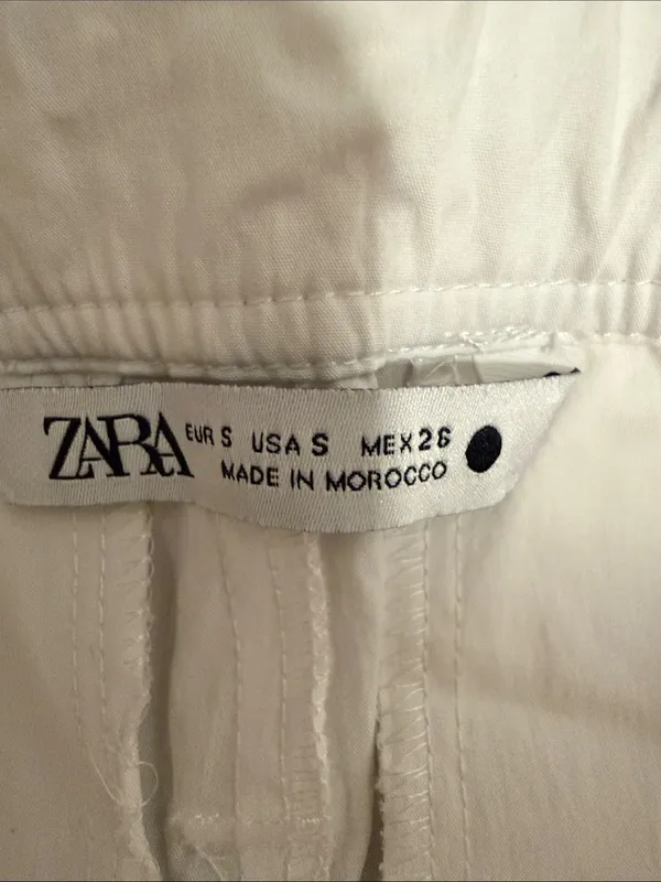 Zara White High-Waist Tie Belt Wide-Leg Cropped Pants sz S - Image 3