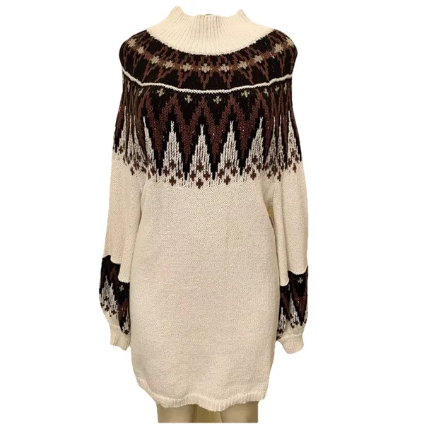NWT $198 Free People Size XSmall Scotland Neutral Combo‎ Long Sleeve Mini Dress - Image 6
