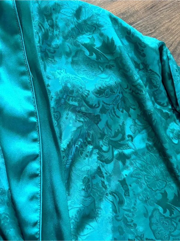 Vintage Victoria's Secret Teal Green Floral Jacquard Satin Robe P/S - Image 6