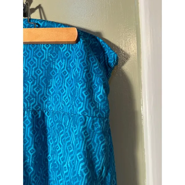Eddie Bauer Womens Sz Medium Pull-On A-Line Skirt Teal Blue Geometric Adjustable - Image 5