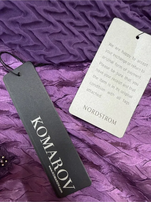 Komarov Beaded Neck Chiffon Charmeuse Midi Dress Purple Large NEW $335 - Image 3