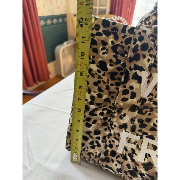 Leopard Animal Print "Wild & Free" Canvas Tote Bag w/ Inner Pockets 12in - Image 6