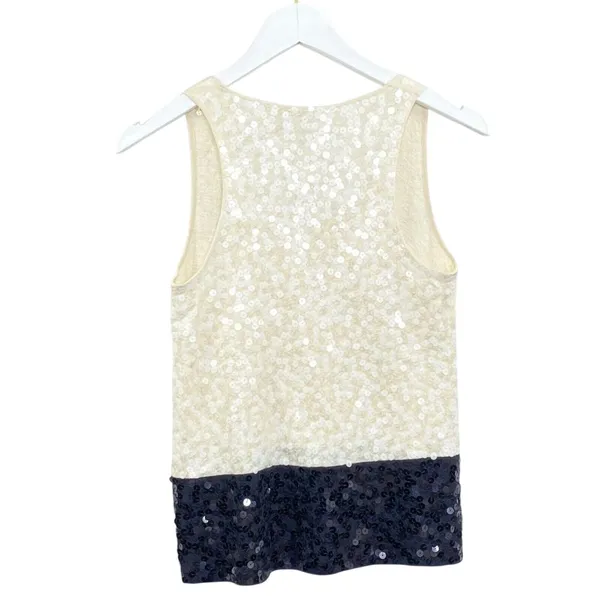 J.Crew Sequin Tank Top‎ XS Cream Sleeveless Scoop Neck Colorblock Lightweight - Image 2