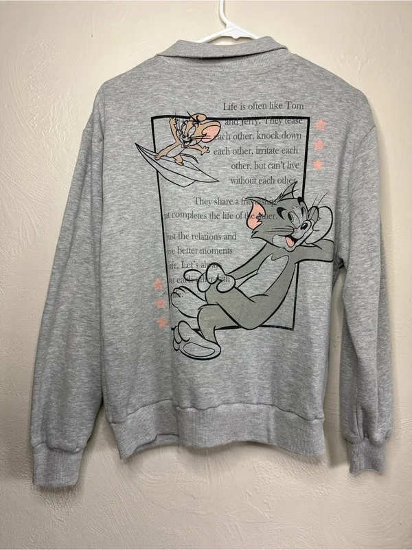 Tom & Jerry Gray Quarter Zip Sweatshirt Oversized‎ - Image 2