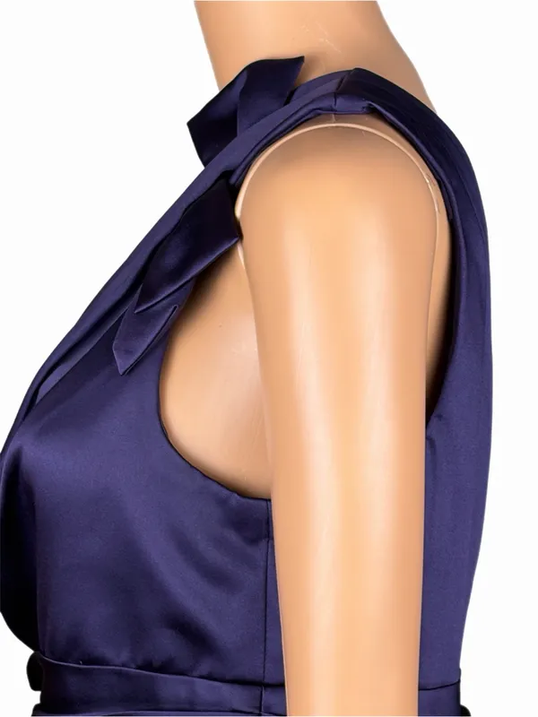 DAVID’S BRIDAL One-Shoulder Bow Satin Sheath Dress in Deep Purple Size 20 - Image 5