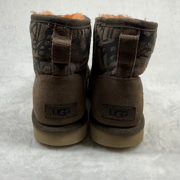 UGG Classic Mini Graffiti Brown Orange Suede Sheepskin Boots 1105432 Womens‎ 8 - Image 5