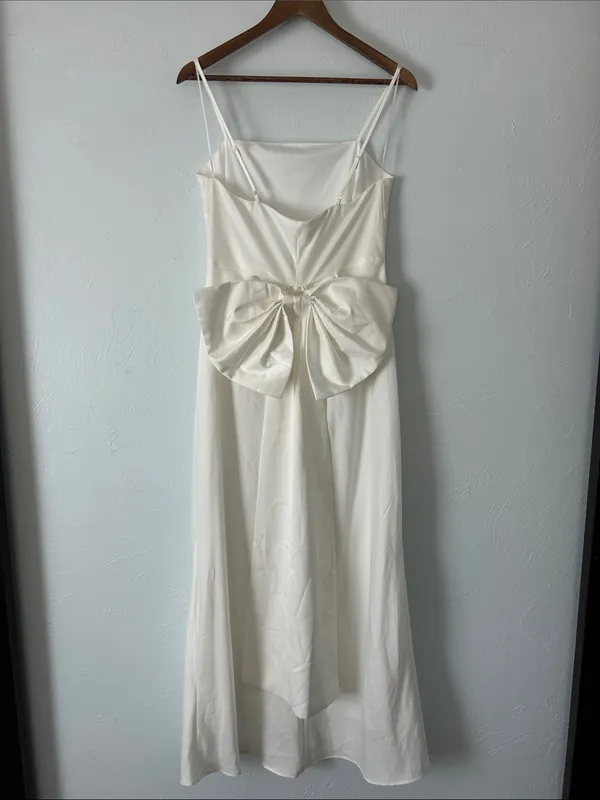 White Maxi Slip Dress with bow back and Spaghetti Straps - Image 3