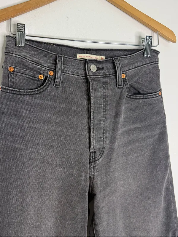 Levi’s Ribcage Straight Ankle Jeans Size 26 Black High Rise - Image 5