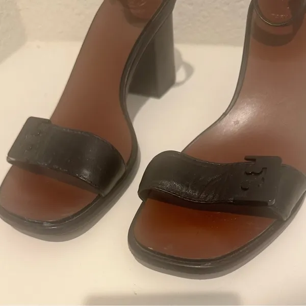 Tory Burch Gabrielle Ankle Strap Block Heel Sandal Black Leather Size 7.5 - Image 13