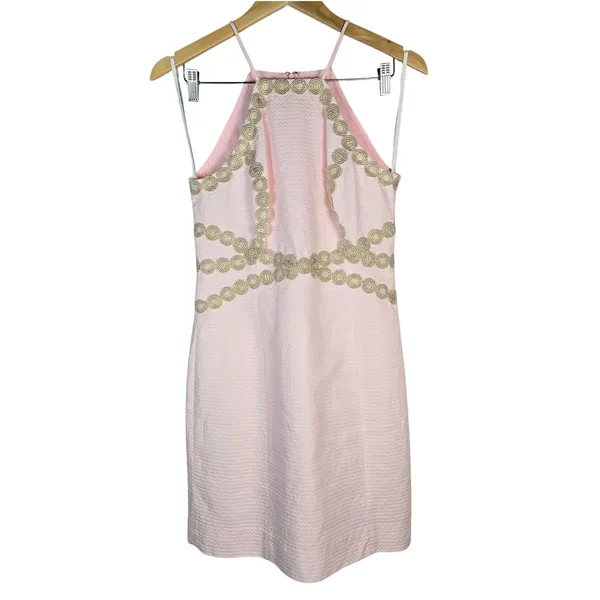Lilly Pulitzer Pearl Shift Dress Paradise Tint Pink Gold Embroidery 28998 2 - Image 2