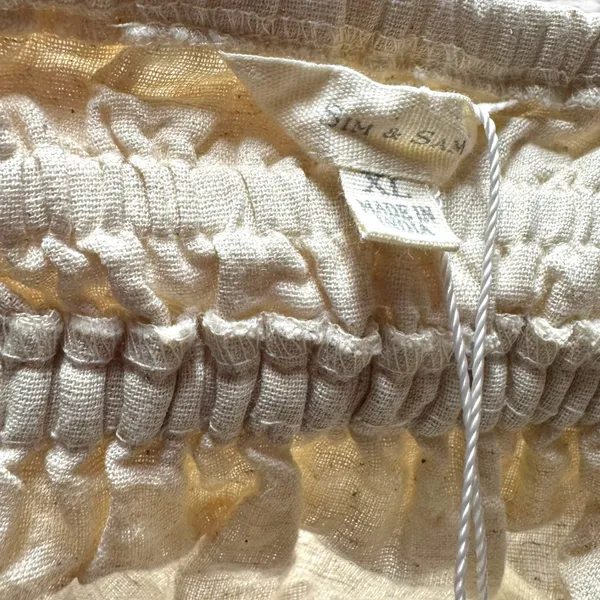Sim & Sam Cotton Linen Cropped Smocked Top V-Neck Natural Oatmeal Tan Beige XL - Image 7