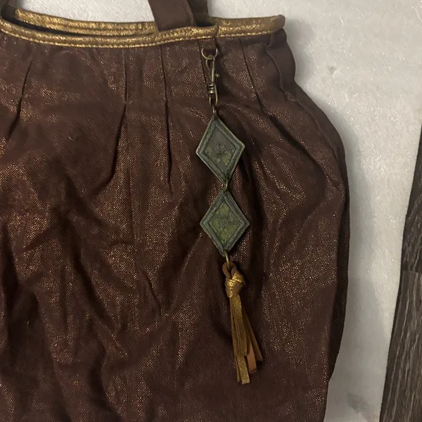 Brown/Gold Metallic Cloth Shoulder Bag Boho Fall Fairycore Grandma Minimalist - Image 11
