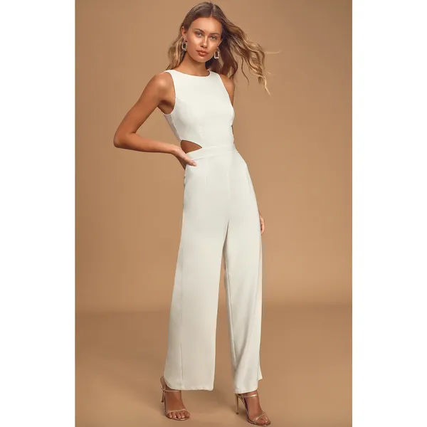 NEW Lulus Moments to Remember White Sleeveless Wide Leg Cutout Jumpsuit Small - Image 4