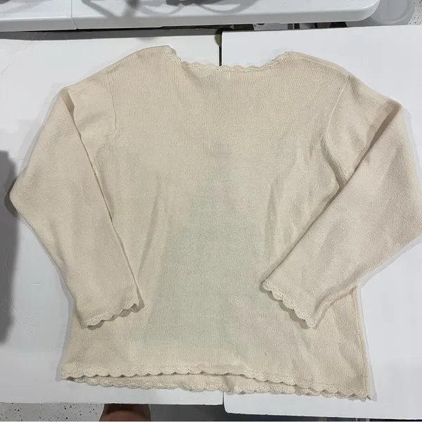 Vintage cream Christmas tree Grannycore coastal grandma scallop neck sweater 🎄 - Image 2