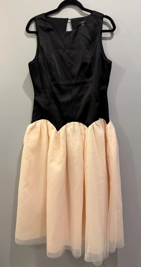 Lulus Satin Bodice Tulle Skirt Drop Waist Colorblock Midi Dress - Image 4