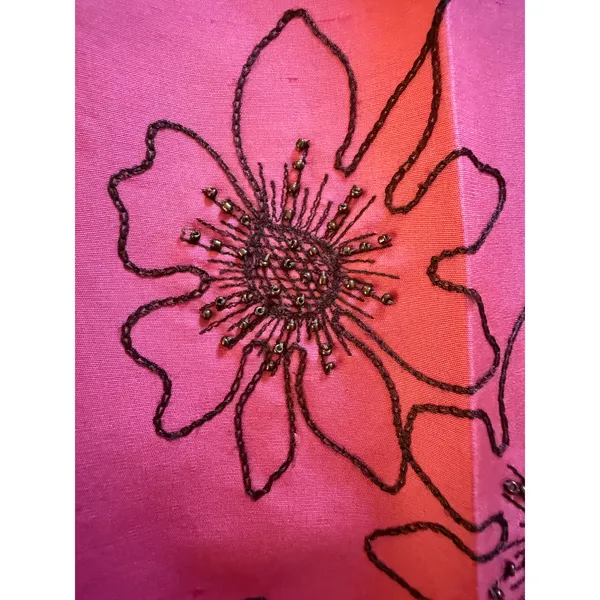 Jade Silk Pants Womens Size 4 Floral Embroidered Pink Scalloped Hem Lined Boho - Image 10