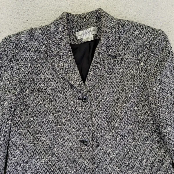 Vtg JONES WEAR Women's Blazer 14 Black White Tweed Collar Button‎ Front Jacket - Image 3