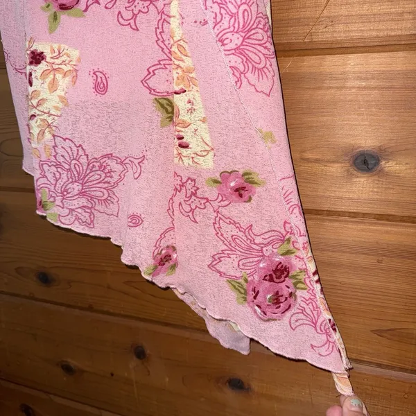 Y2K Wet Seal Pink Floral Tank Top Asymmetrical Lettuce Hem Fairy Mesh Medium - Image 2