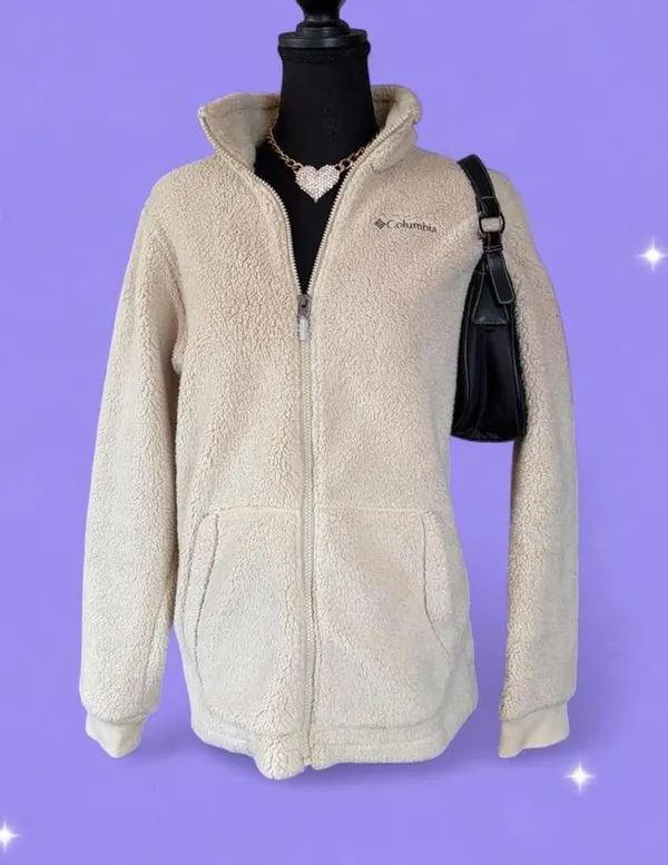 Vintage Y2K Columbia Cozy Cream Sherpa Fleece Jacket size small - Image 2